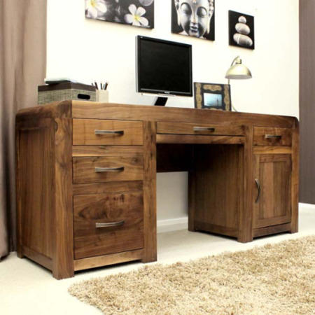 Baumhaus Shiro Solid Walnut Twin Pedestal Desk