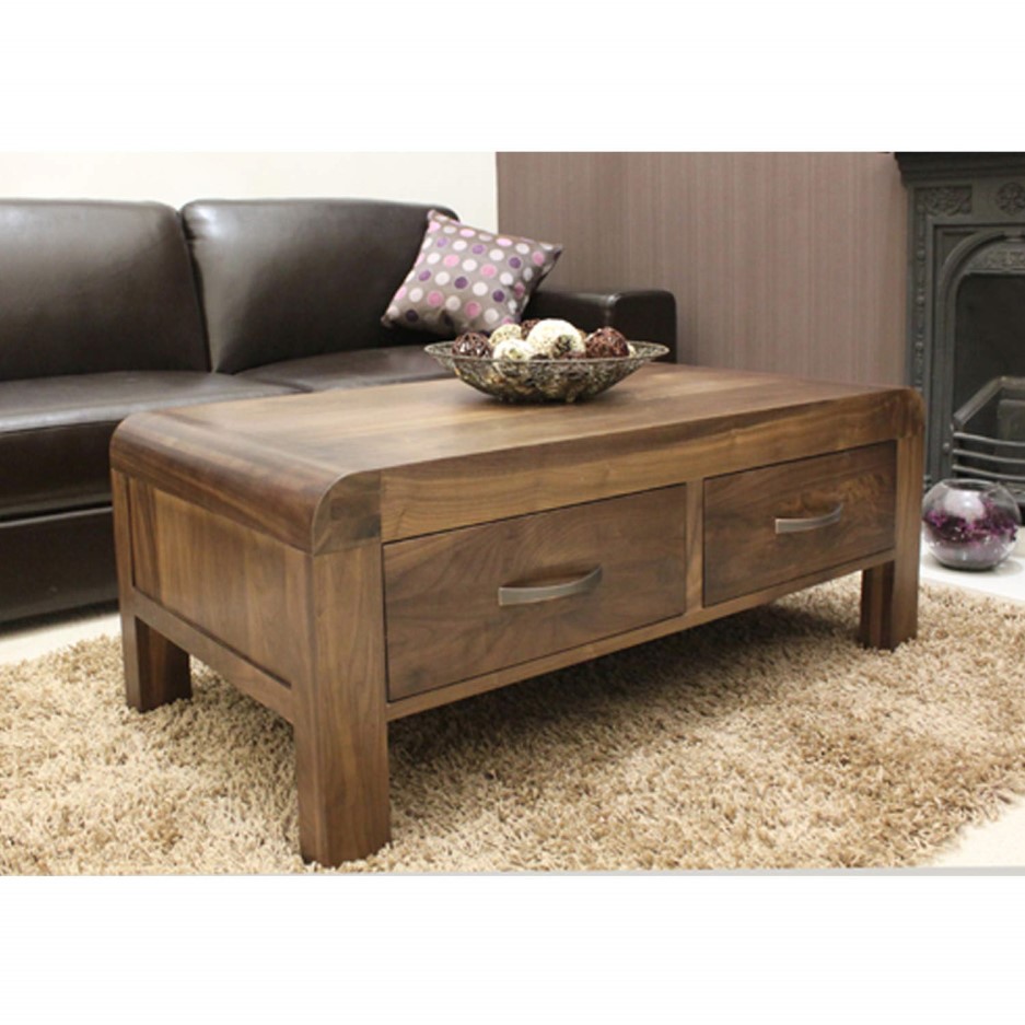 Baumhaus Shiro Solid Walnut Storage Rectangular Coffee Table Furniture123