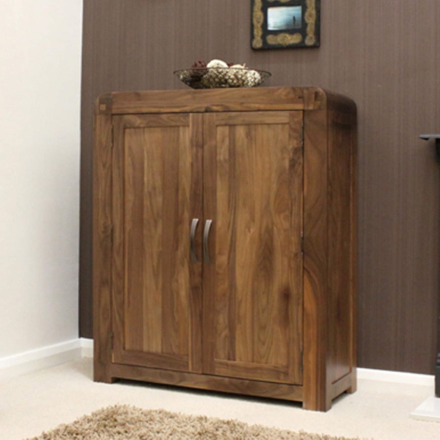 GRADE A2 - Baumhaus Shiro Solid Walnut Shoe Cabinet - 20 Pairs