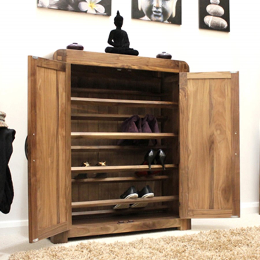 GRADE A2 - Baumhaus Shiro Solid Walnut Shoe Cabinet - 20 Pairs