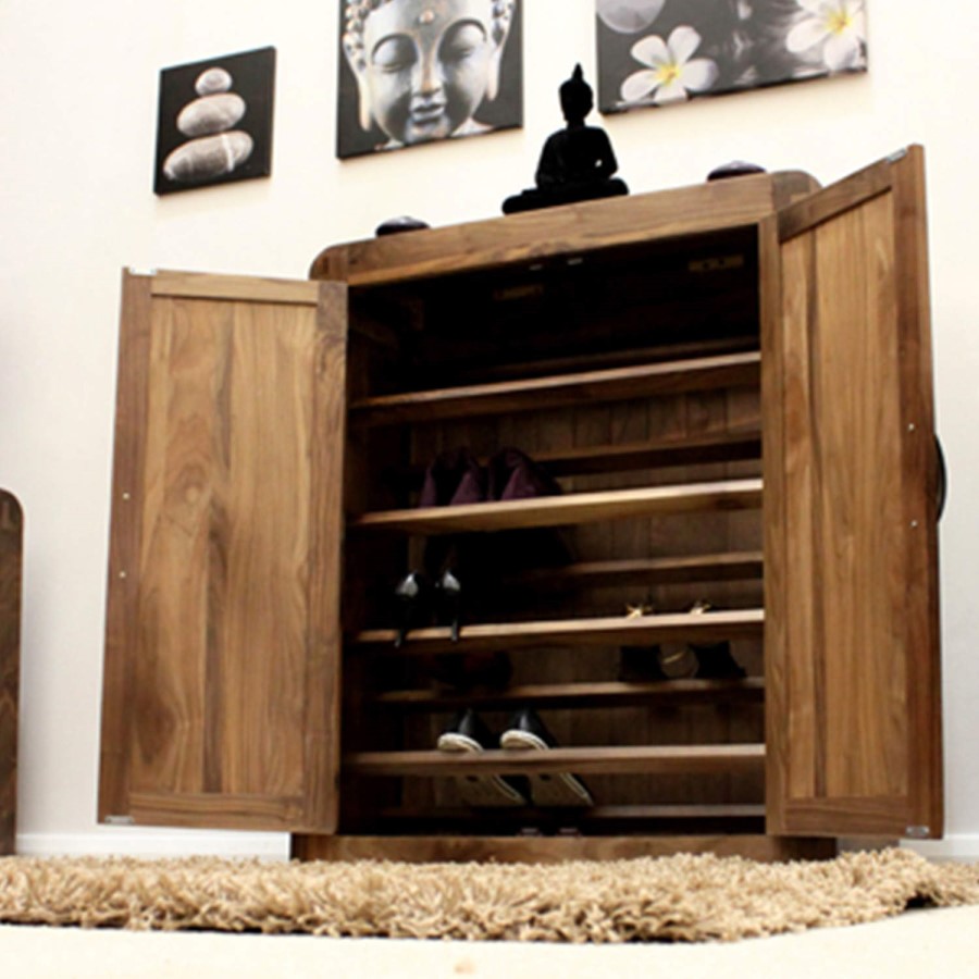 GRADE A2 - Baumhaus Shiro Solid Walnut Shoe Cabinet - 20 Pairs