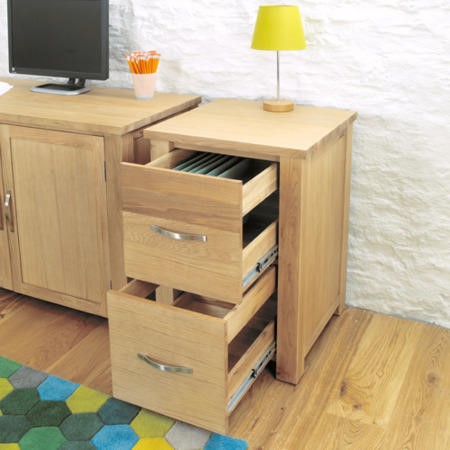 Baumhaus Aston Solid Oak 2 Drawer Filing Cabinet Furniture123