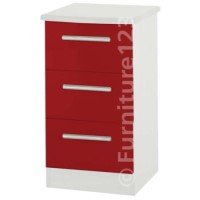 Welcome Furniture Hatherley High Gloss 3 Drawer Bedside Chest in White and Red