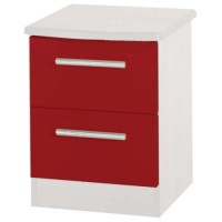 Welcome Furniture Hatherley High Gloss 2 Drawer Bedside Chest in White and Red