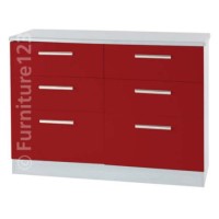 Welcome Furniture Hatherley High Gloss 3+3 Drawer Chest in White and Red