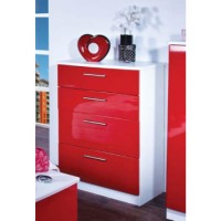 Welcome Furniture Hatherley High Gloss Large 4 Drawer Chest in White and Red