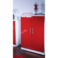 Welcome Furniture Hatherley High Gloss 2 Door Low Wardrobe in White and Red