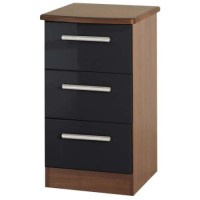 Welcome Furniture Hatherley High Gloss 3 Drawer Bedside Chest in Walnut and Black
