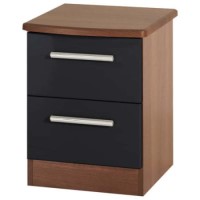 Welcome Furniture Hatherley High Gloss 2 Drawer Bedside Chest in Walnut and Black