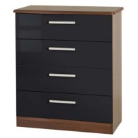 Welcome Furniture Hatherley High Gloss Small 4 Drawer Chest in Walnut and Black