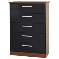 Welcome Furniture Hatherley High Gloss 5 Drawer Chest in Walnut and Black