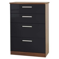 Welcome Furniture Hatherley High Gloss Large 4 Drawer Chest in Walnut and Black