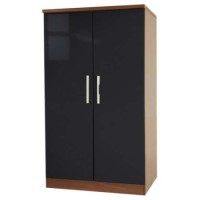 Welcome Furniture Hatherley High Gloss 2 Door Low Wardrobe in Walnut and Black