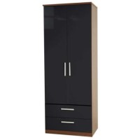 Welcome Furniture Hatherley High Gloss 2 Drawer 2 Door Wardrobe in Walnut and Black
