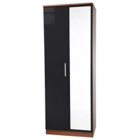 Welcome Furniture Hatherley High Gloss 2 Door Mirrored Wardrobe in Walnut and Black