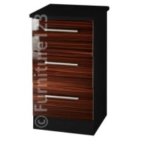 Welcome Furniture Hatherley High Gloss 3 Drawer Bedside Chest in Black and Ebony