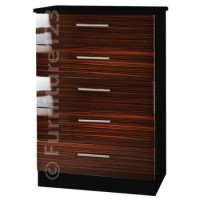 Welcome Furniture Hatherley High Gloss 5 Drawer Chest in Black and Ebony