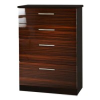 Welcome Furniture Hatherley High Gloss Large 4 Drawer Chest in Black and Ebony