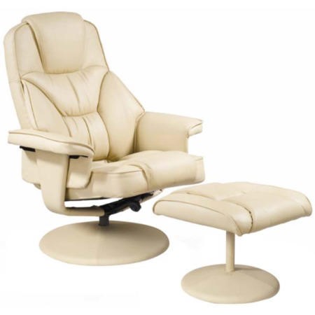 Relaxae Marcus Swivel Recliner And, Cream Leather Chair And Footstool
