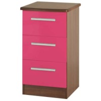 Welcome Furniture Hatherley High Gloss 3 Drawer Bedside Chest in Walnut and Pink