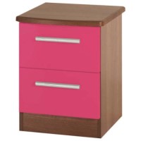 Welcome Furniture Hatherley High Gloss 2 Drawer Bedside Chest in Walnut and Pink