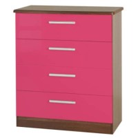 Welcome Furniture Hatherley High Gloss Small 4 Drawer Chest in Walnut and Pink
