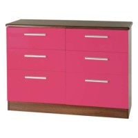 Welcome Furniture Hatherley High Gloss 3+3 Drawer Chest in Walnut and Pink