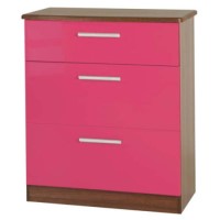Welcome Furniture Hatherley High Gloss 3 Drawer Chest in Walnut and Pink