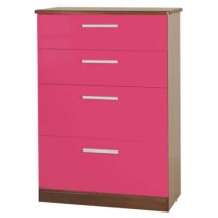 Welcome Furniture Hatherley High Gloss Large 4 Drawer Chest in Walnut and Pink