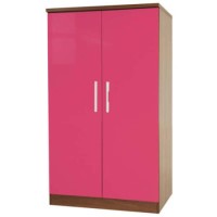 Welcome Furniture Hatherley High Gloss 2 Door Low Wardrobe in Walnut and Pink
