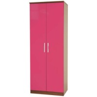 Welcome Furniture Hatherley High Gloss 2 Door Wardrobe in Walnut and Pink