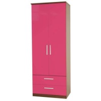 Welcome Furniture Hatherley High Gloss 2 Drawer 2 Door Wardrobe in Walnut and Pink