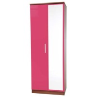 Welcome Furniture Hatherley High Gloss 2 Door Mirrored Wardrobe in Walnut and Pink