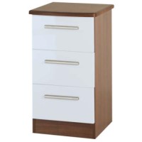 Welcome Furniture Hatherley High Gloss 3 Drawer Bedside Chest in Walnut and White
