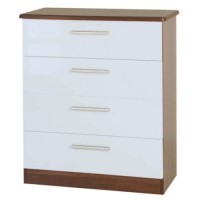Welcome Furniture Hatherley High Gloss Small 4 Drawer Chest in Walnut and White