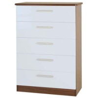 Welcome Furniture Hatherley High Gloss 5 Drawer Chest in Walnut and White