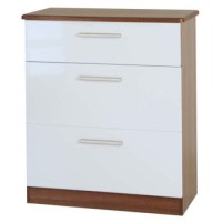 Welcome Furniture Hatherley High Gloss 3 Drawer Chest in Walnut and White