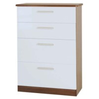 Welcome Furniture Hatherley High Gloss Large 4 Drawer Chest in Walnut and White