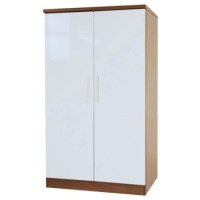 Welcome Furniture Hatherley High Gloss 2 Door Low Wardrobe in Walnut and White