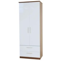 Welcome Furniture Hatherley High Gloss 2 Drawer 2 Door Wardrobe in Walnut and White
