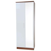 Welcome Furniture Hatherley High Gloss 2 Door Mirrored Wardrobe in Walnut and White