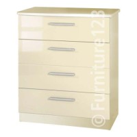 Welcome Furniture Hatherley High Gloss Small 4 Drawer Chest in Cream