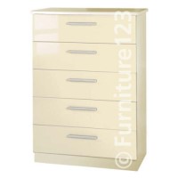 Welcome Furniture Hatherley High Gloss 5 Drawer Chest in Cream