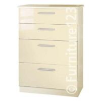 Welcome Furniture Hatherley High Gloss Large 4 Drawer Chest in Cream
