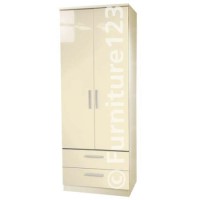 Welcome Furniture Hatherley High Gloss 2 Drawer 2 Door Wardrobe in Cream