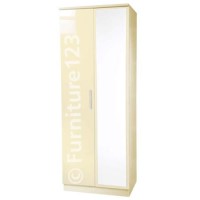 Welcome Furniture Hatherley High Gloss 2 Door Mirrored Wardrobe in Cream