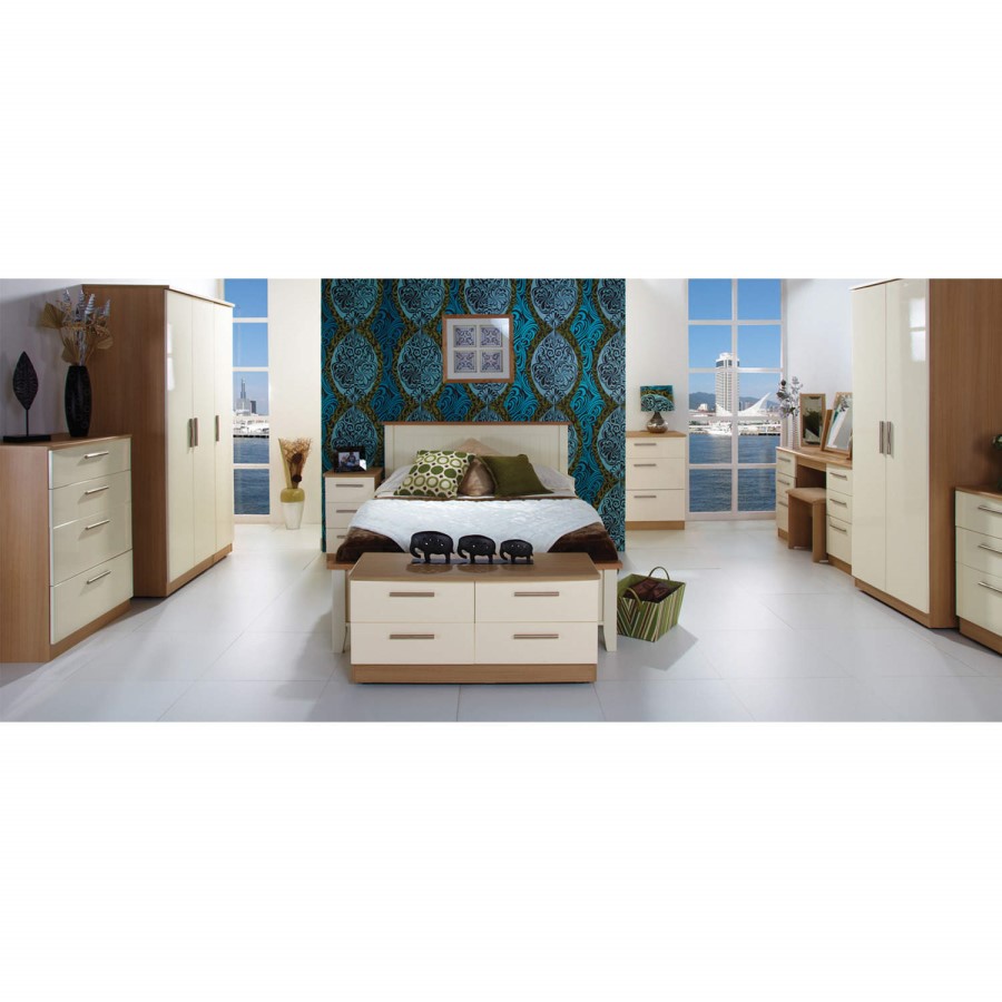 Knightsbridge High Gloss 6 Drawer Chest in Oak and Cream