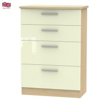 Knightsbridge High Gloss Large 4 Drawer Chest in Oak and Cream