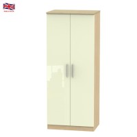 Knightsbridge High Gloss 2 Door Wardrobe in Oak and Cream