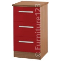 Welcome Furniture Hatherley High Gloss 3 Drawer Bedside Chest in Oak and Red